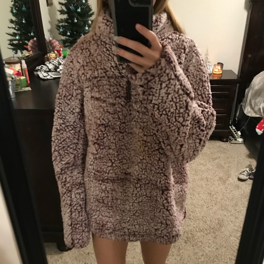 Altar’d State Maroon Puffy Fuzzy Jacket